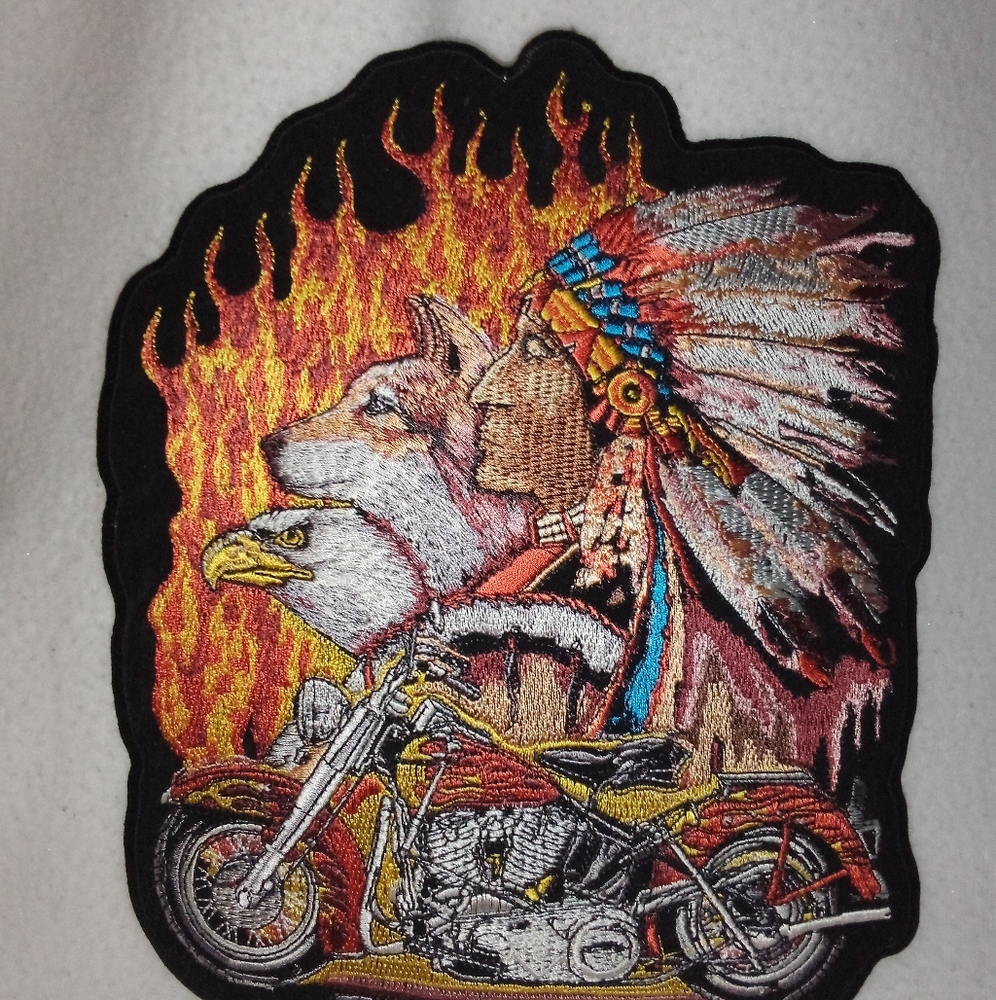 Indian Chief Wolf Eagle Spirit Biker Motorcycle Patch New 8 7/8" Tall 7 7/8" W